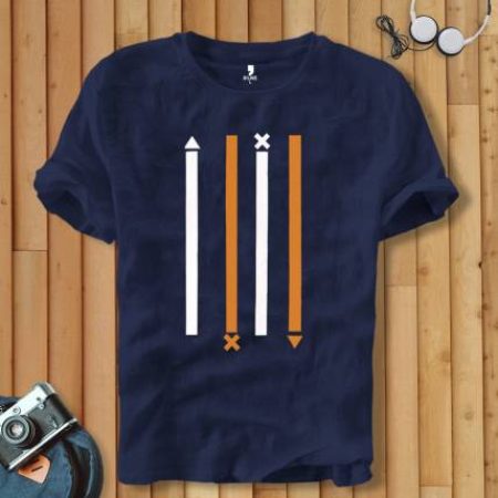 BLIVE Printed Men Round Neck Navy Blue T-Shirt