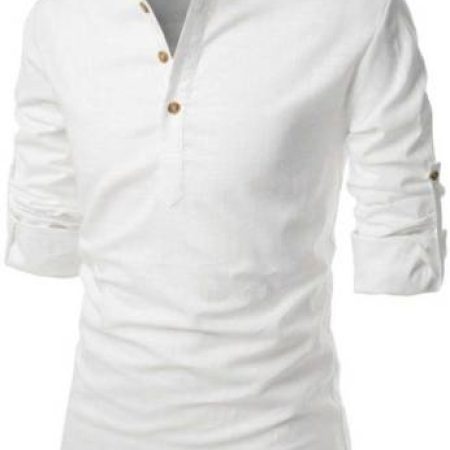 DEELMO Men Solid Casual White Shirt
