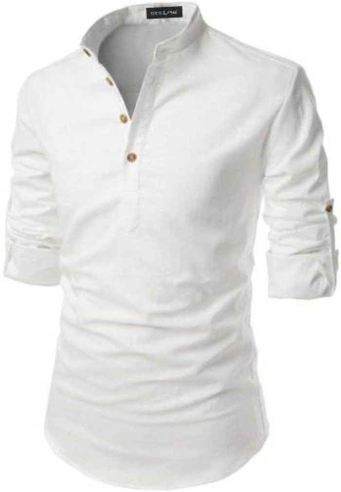 DEELMO Men Solid Casual White Shirt
