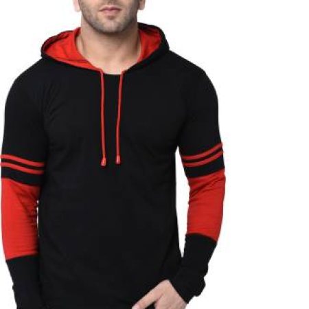 HELMONT Color Block Men Hooded Neck Red, Black T-Shirt