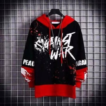 NB NICKY BOY Typography Men Hooded Neck Red, Black T-Shirt