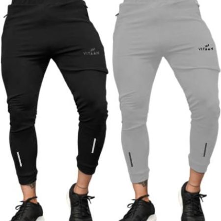 Vitaan Solid Men Black, Grey Track Pants